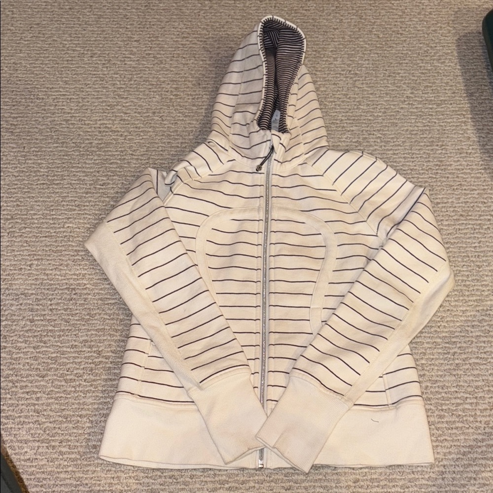 Lululemon Cream and Black Striped Zip-Up Hoodie